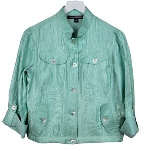 Linear Green Rayon Blend Shimmer Utility Jacket - Size S